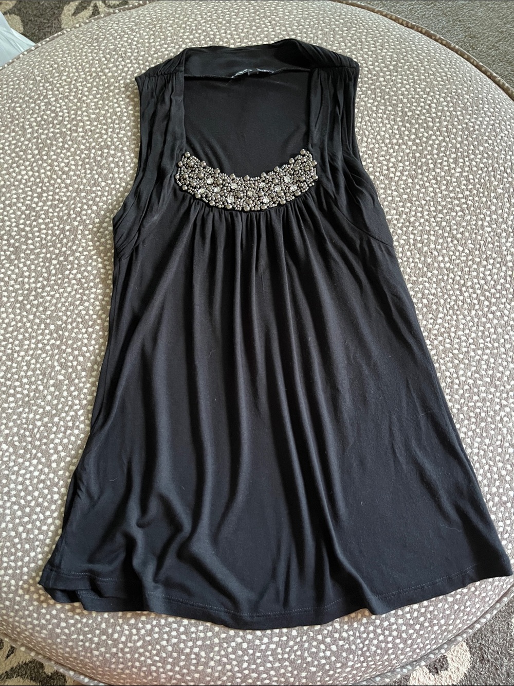 Cable & Gauge Black Sleeveless Tank with Beaded Neckline